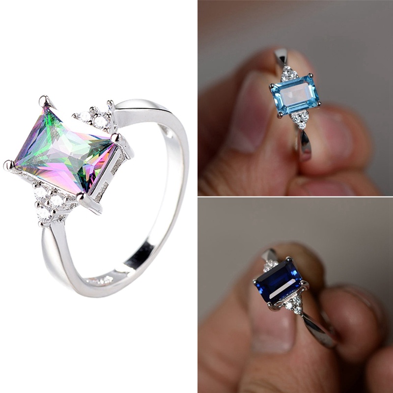 Fancyqube Cincin Berlian Topaz Pelangi Bahan 925 Sterling Silver Untuk Wanita