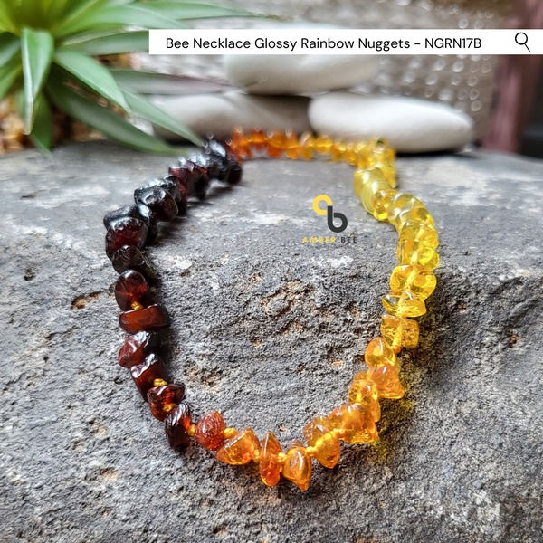 Kalung Amber Anak Premium Glossy Rainbow Nugget By Amber Bee NGRN17B