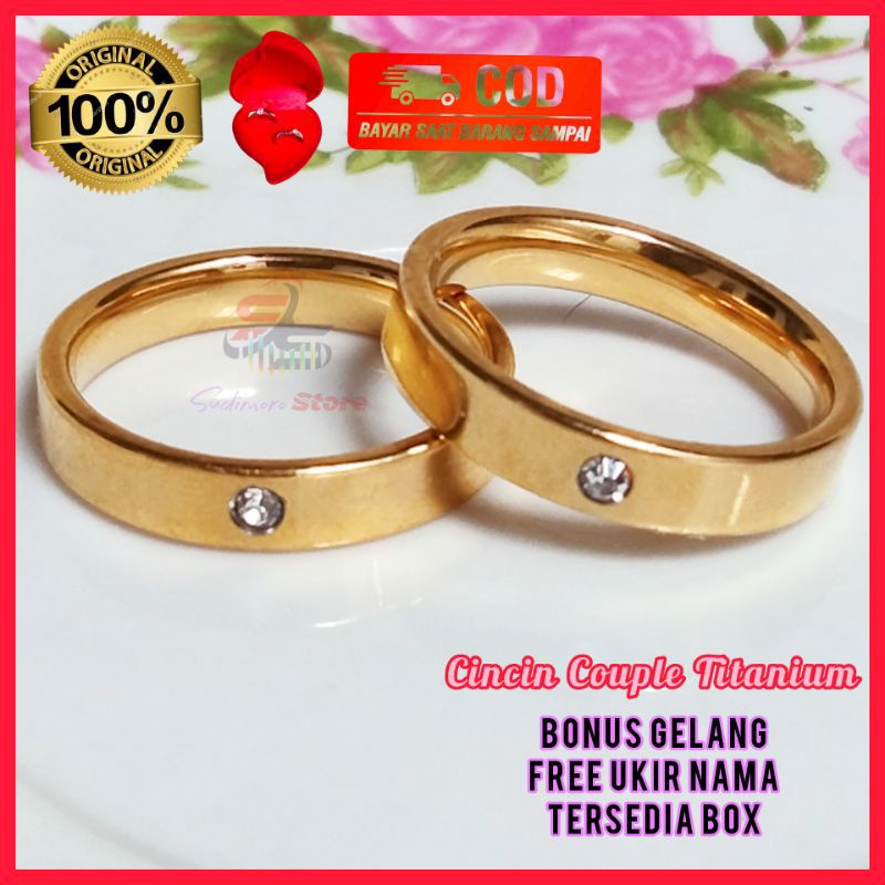 Cincin Titanium Couple Hitam Gold Silver Anti Karat Mata Mutiara