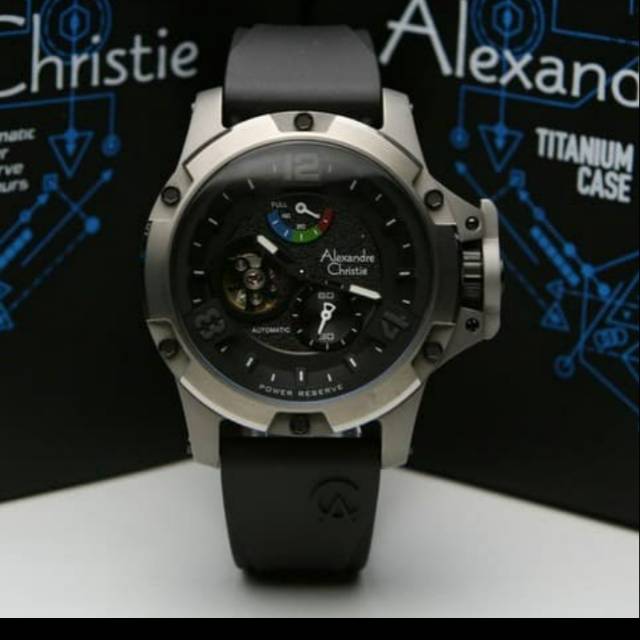Jam tangan Alexandre Christie AC 6295 autometic limited edition rubber black pria original