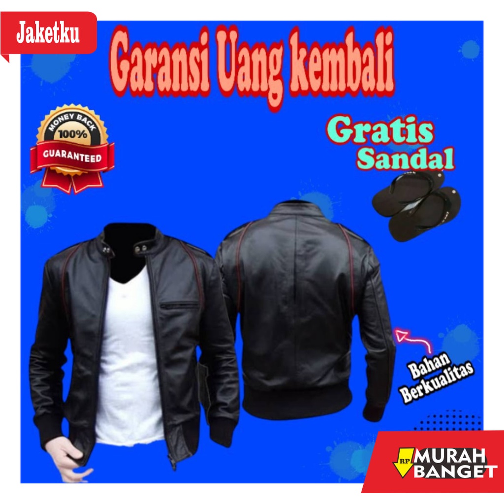 jaket Kulit pria terkeren- Jaket Kulit Full Black Hitam Pria Laki Cowok Asli Bikers Motor Riding Ant