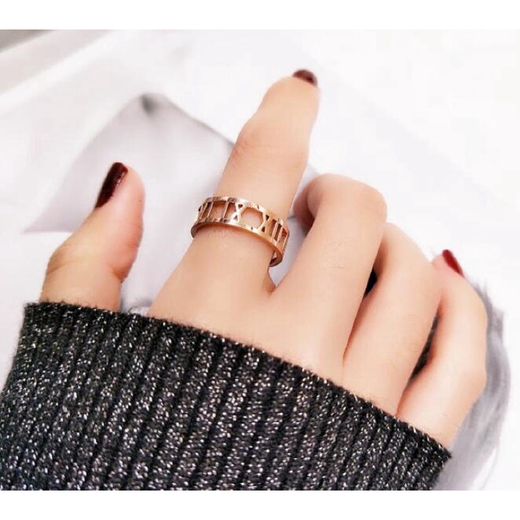 Cincin Pasangan Gaya Sederhana Korea Angka Romawi Pesona Mawar Emas Perak Baja Titanium Pria Wanita Fashion Perhiasan Couple Rings
