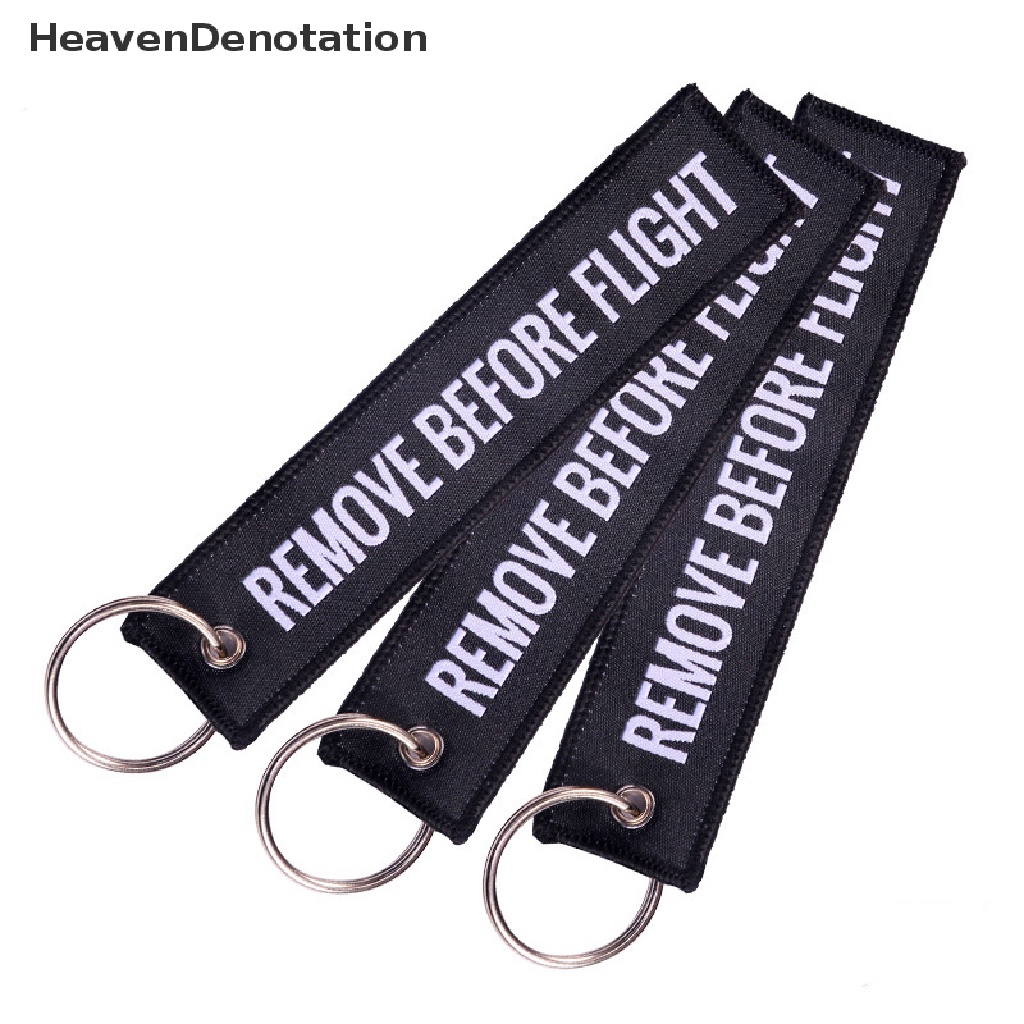 Gantungan Kunci Bordir Tulisan Remove Before Flight Bahan Polyester Ukuran 13x3cm