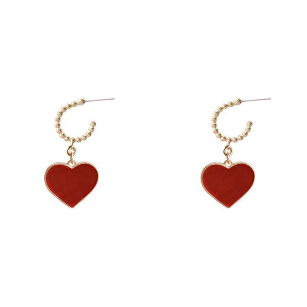 【COD Tangding】Anting Bentuk Hati Warna Merah Gaya Vintage Untuk Aksesoris Perhiasan