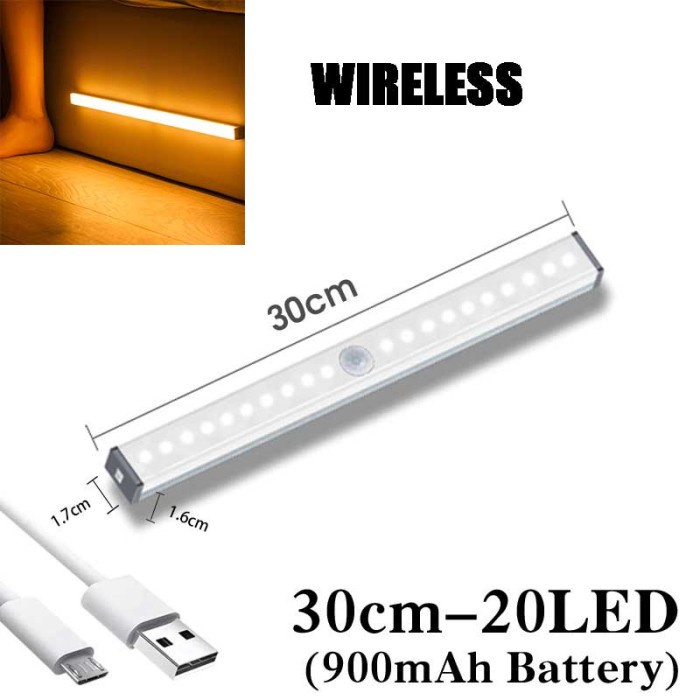 Plutus Lampu LED Motion Sensor Wireless USB Rechargeable 20 LED 30 cm