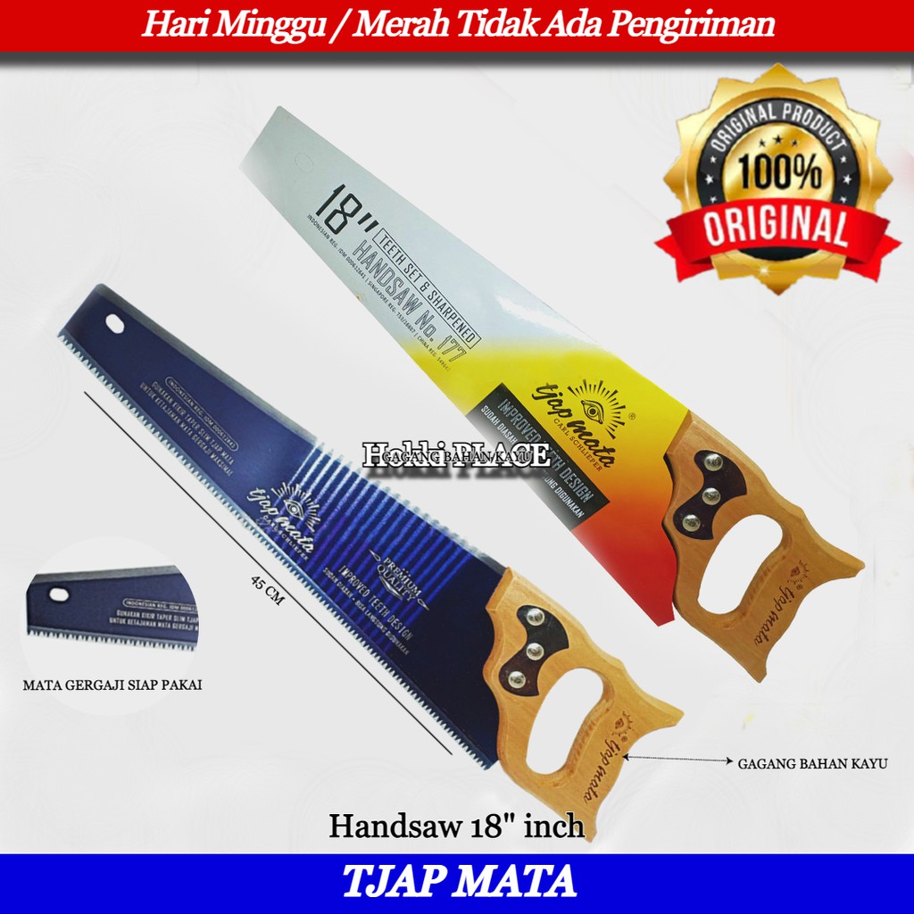 GERGAJI KAYU 18 INCH TJAP MATA GERGAJI TANGAN GAGANG KAYU HANDSAW GERGAJI GOROK GERGAJI TANGAN