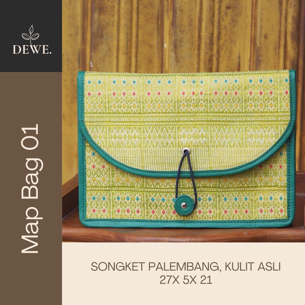 CLUTCH TAS PESTA WANITA ETNIK SONGKET PALEMBANG KULIT ASLI MAP