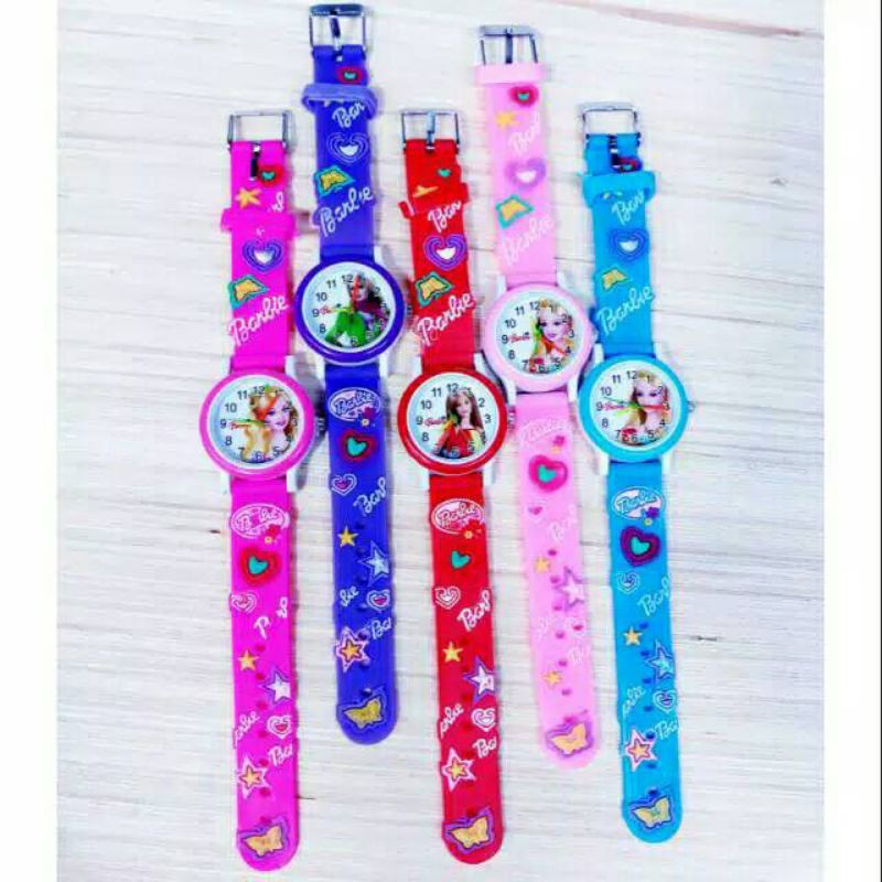 (Grosir)Jam Tangan Anak&quot; Wanita Timbul Barbei Strap Rubber(Terima Grosir)