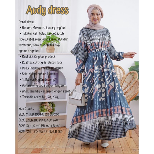 Audy dress / gamis maxmara luxury / gamis lebaran / gamis adem / gamis Busui / dress motif terbaru /