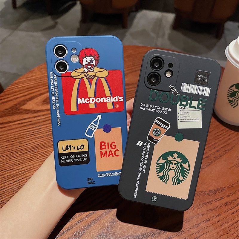 Soft case Bahan Silikon Desain Starbucks Mcdonald 's Untuk iphone 13 12 11 pro max X Xs max XR 7 8 plus Se 2020