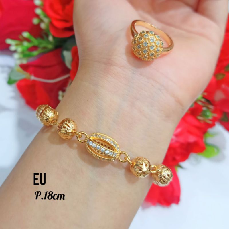 Gelang Bola varian motif FREE cincin permata zircon gaya wanita Korea tidak berkarat || COD ||