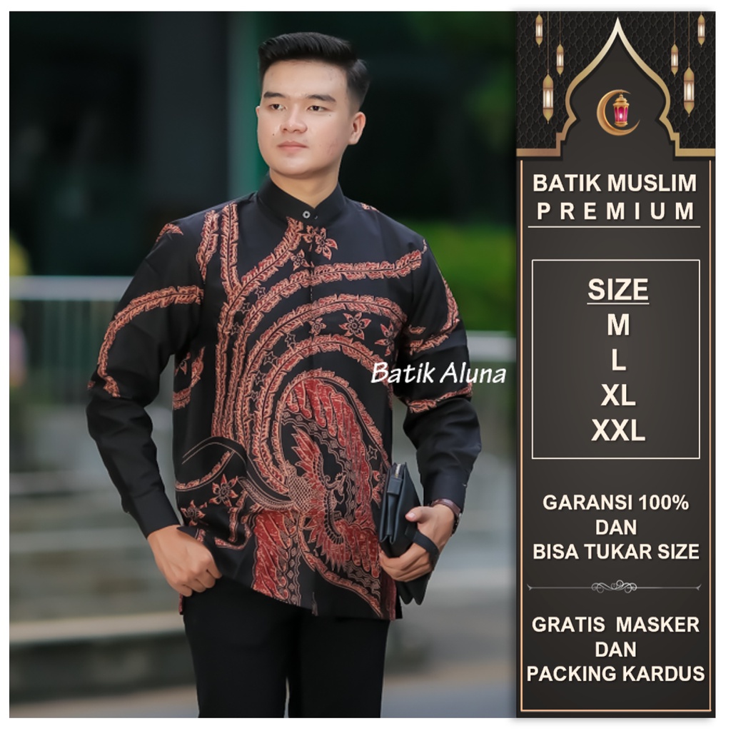 Kemeja Koko Batik Pria Lengan Panjang Modern Terbaru Bahan Katun Premium Full Furing Asli FASHION MUSLIM BATIK ALUNA