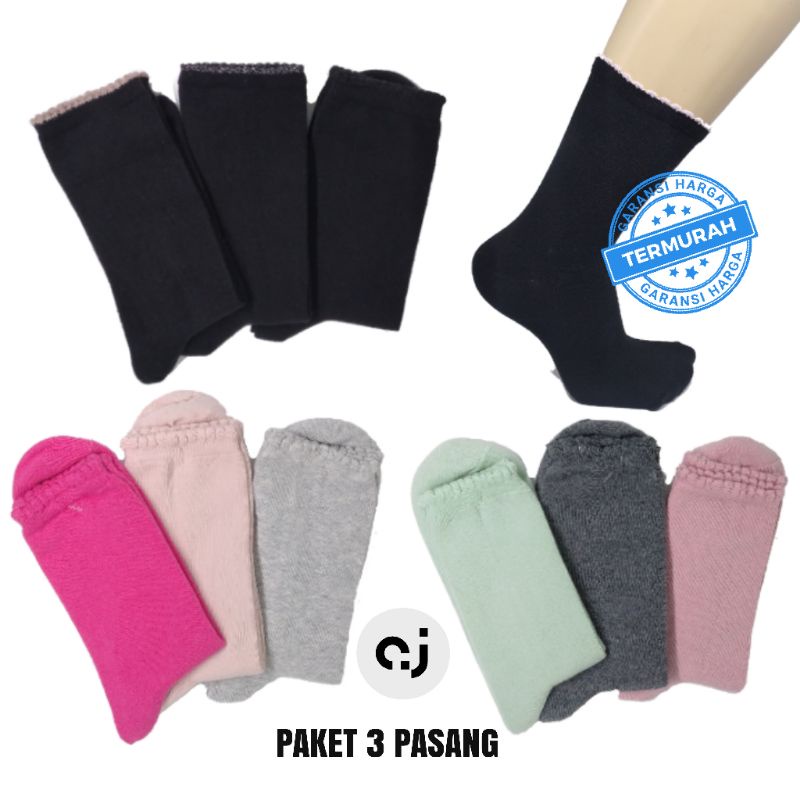 TOKO KL | paket 3 pasang kaos kaki cewek warna polos ( ladies) kaos kaki wanita dewasa remaja bahan lembut