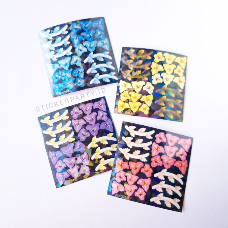 

[Sticker Party] Stiker Toploader Deco Polaroid Kpop Bunga Trillium Pink Biru Ungu Kuning Hologram MN014