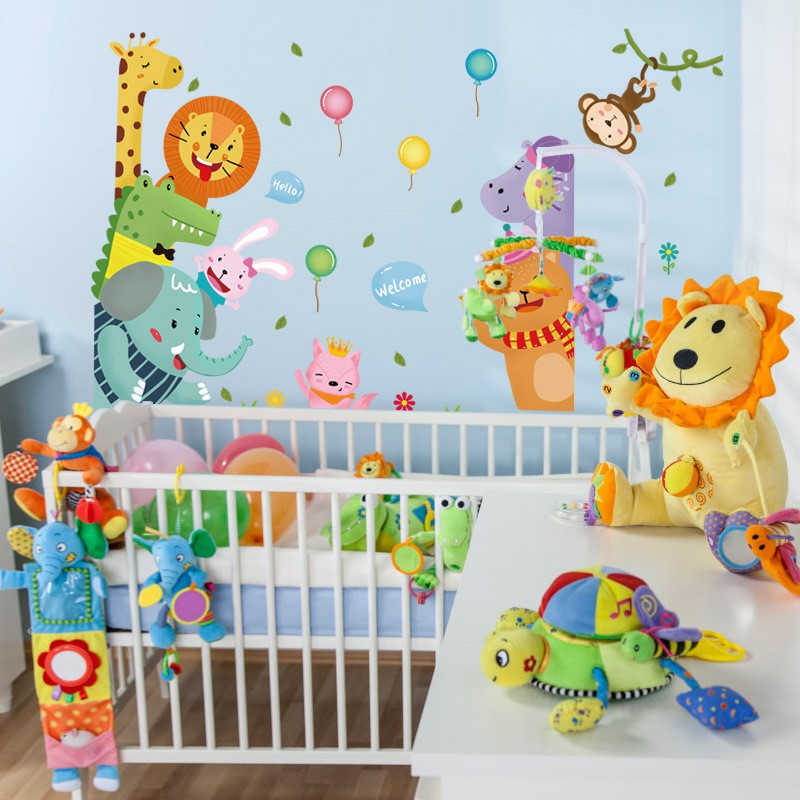 Reliza Wall Sticker Kartun Animal Hello Baloon Hewan Anak Stiker Dinding LDR