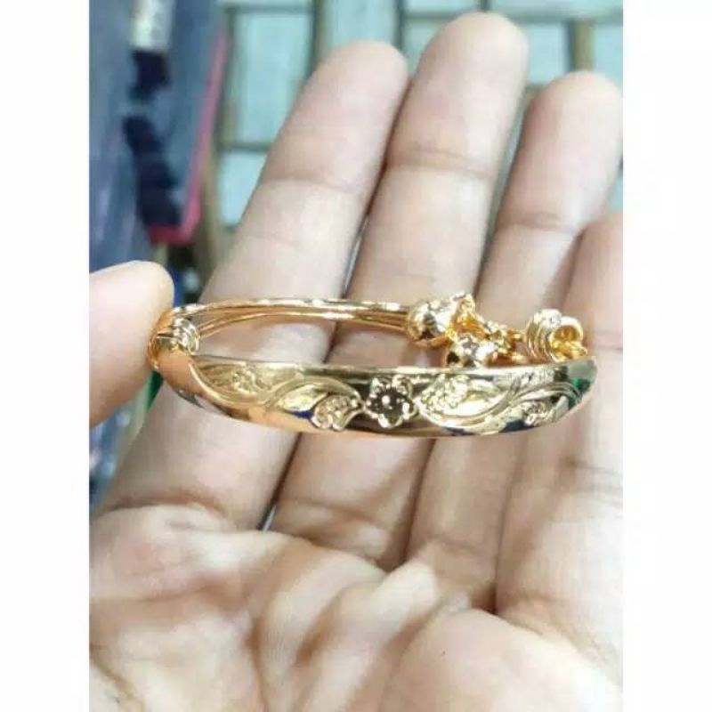 Gelang anak gold krincing motif bunga