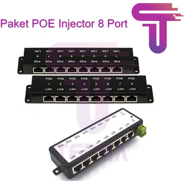 Paket POE Injector 8 Port + Switching Adaptor 24V 3A | Pasif POE 8Port