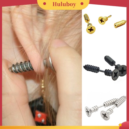 Hu Hu Hu Hu Hu Alat Bantu Pasang Kacamata♡ Anting Tusuk Bentuk Sekrup Bahan Stainless Steel Gaya Punk Gothic Untuk Unisex