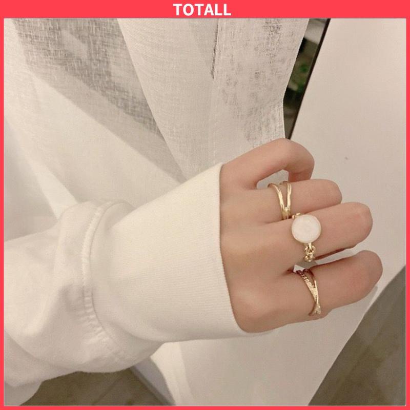 COD Cincin Retro Set Aksesoris Cincin Wanita Tiga-dalam-satu yang Dapat Disesuaikan-Totall