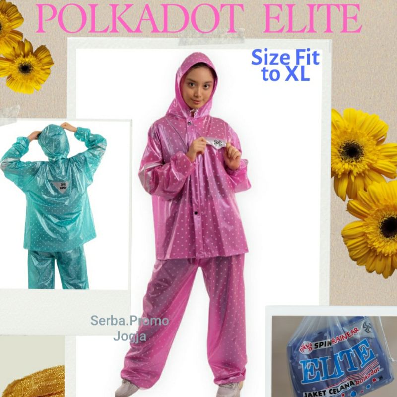 Setelan Jas Hujan Polkadot Jaket celana Elite - Jas Hujan Wanita Polkadot