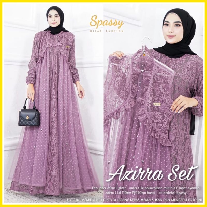 OFFICIAL STORE - AZIRRA SET BY SPASSY HIJAB ORIGINAL - GAMIS SPASSY TERBARU BRUKAT TILLE BAGUS UNTUK