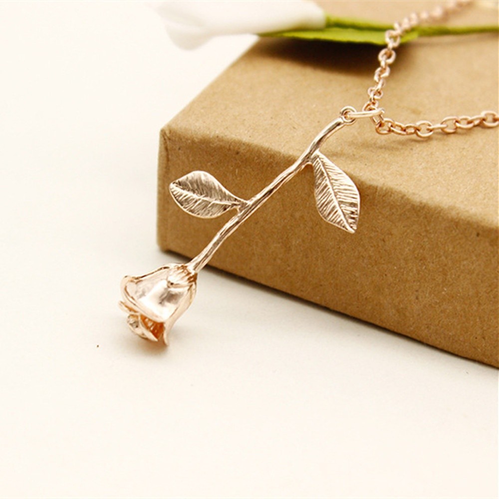 Indah Rose Flower Pendant Kalung Indah Rose Gold Silver Charm Jewelry