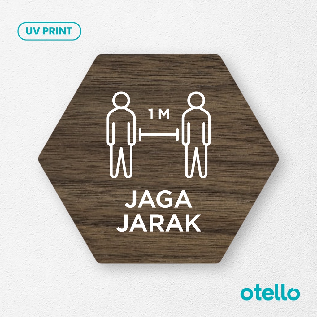 Signage Jaga Jarak Sign Board Papan Label Tempel Peringatan Ruang Kayu