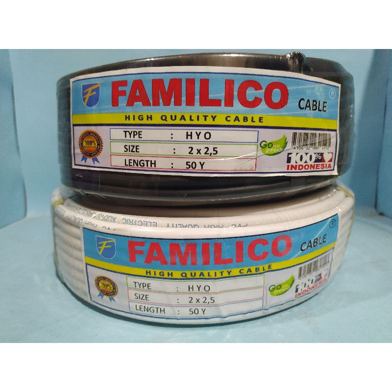 kabel serabut 2X2,5 / kebel serabut HYO 2X2,5  1 ROL 50 YARD