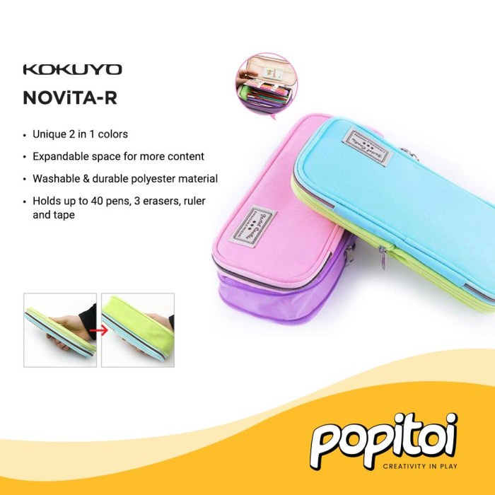 

(BISA COD) KOKUYO Novita-R Expandable Pencil Case Pastel Cookie Tempat Pensil - BLUE GREEN