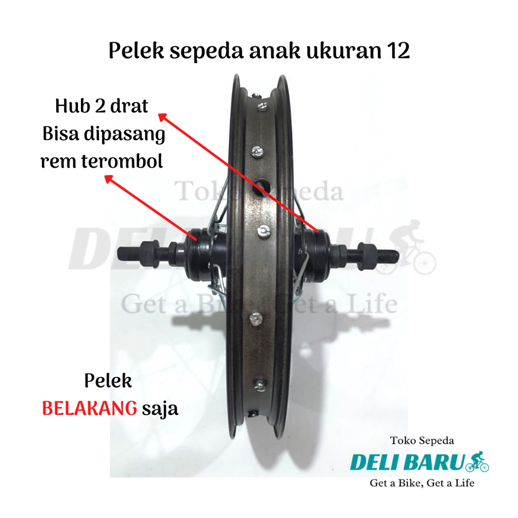 Pelek jadi Wheelset depan atau belakang ukuran 12 Velg Alloy hitam sepeda anak