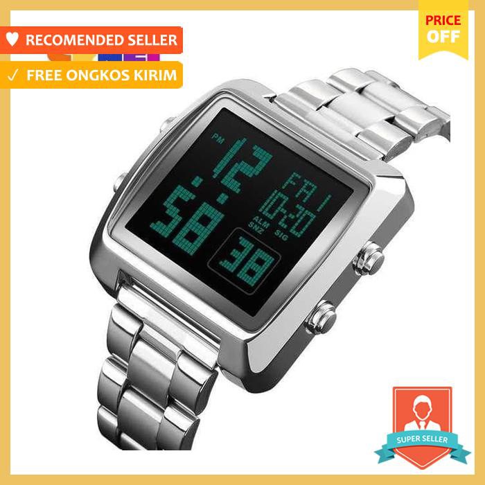 Jam Tangan Pria Digital Rantai Original Skmei 1369 Anti Air Silver