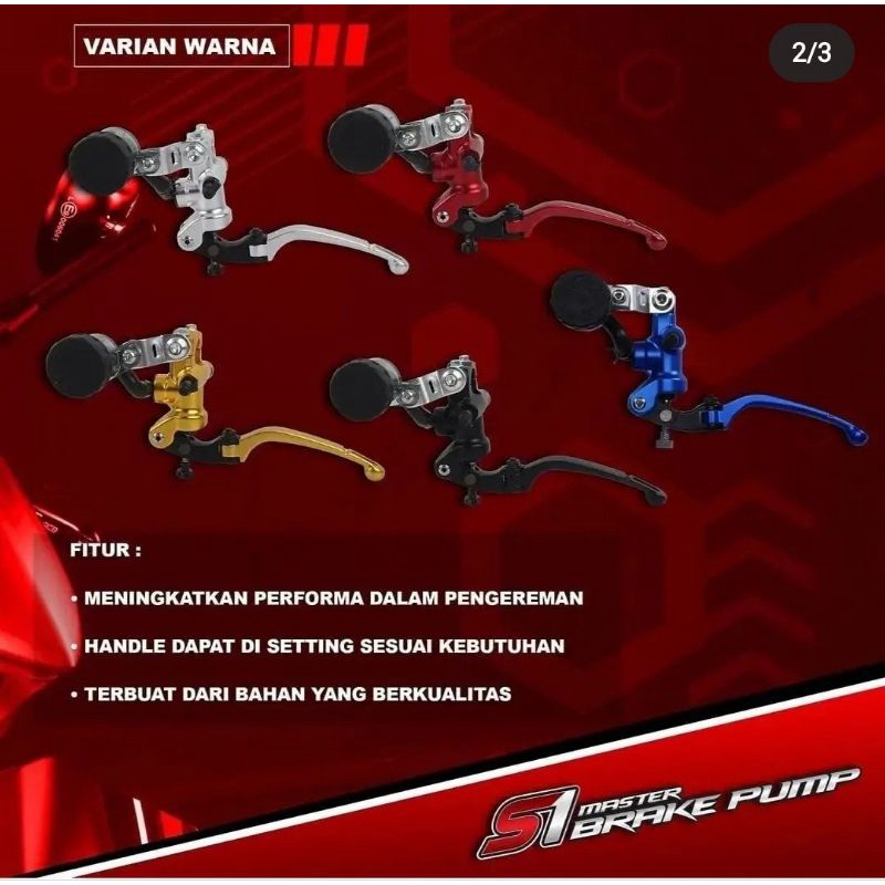 MASTER REM KANAN RCB S1 14MM RADIAL TABUNG PISAH RED/GOLD/BLUE/SILVER/BLACK - ORIGINAL RACING BOY