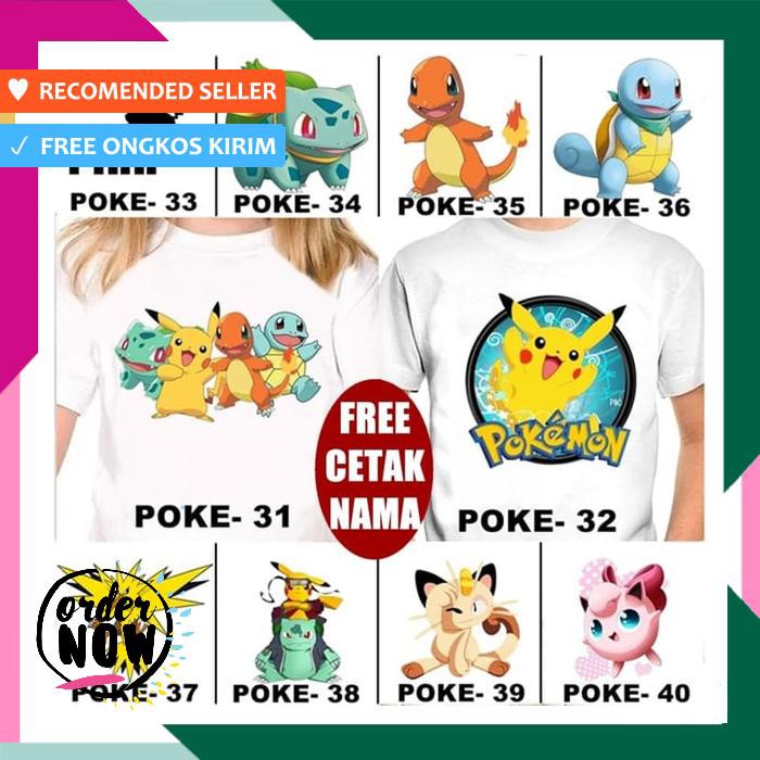 Kaos / Baju Pokemon Anak 50 Desain (Free Tulisan/Nama)