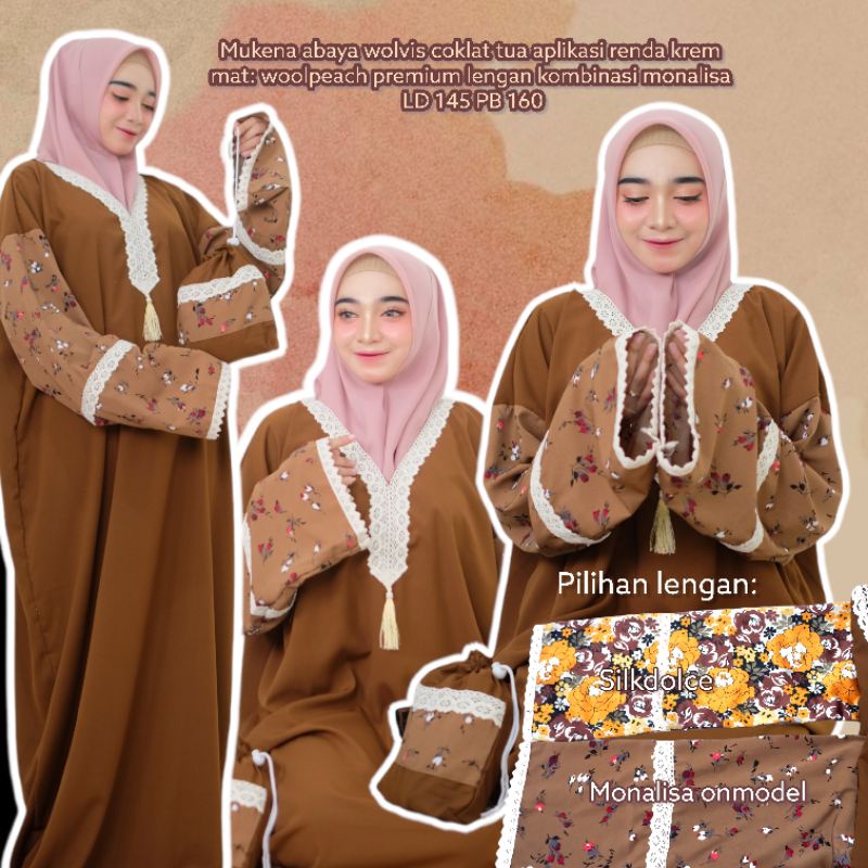 mukena abaya wolvis COKLAT TUA lengan kombinasi