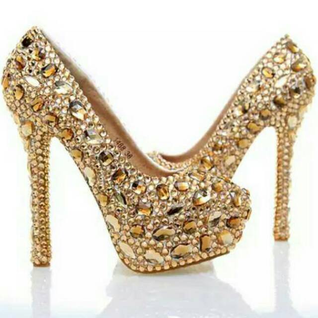 Bs 646 Sepatu Impor Wedding Shoes Heels Pesta Sepatu Gold Sepatu