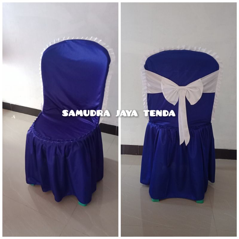 isi 10 pcs, sarung kursi plastik bulat tanpa busa( biru tua )