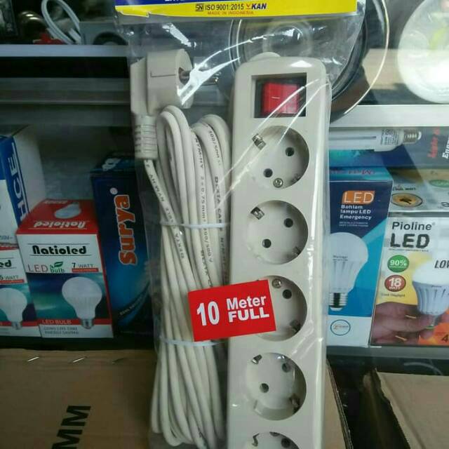 Stop Kontak Arde 5.Lubang + Kabel 10 Meter + Saklar Lampu DEXTA (SNI)