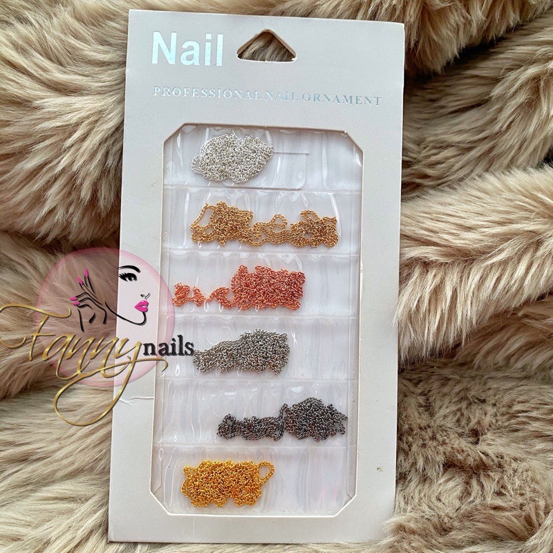 Chain nails rantai hiasan kuku nailart japan nails nude color swarovski glitter nailart