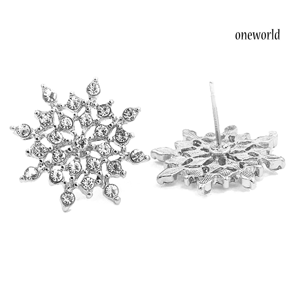 OW@ 1 Pair Women Fashion Elegant Snowflake Rhinestone Earrings Ear Studs Jewelry Gift for Daily Wear