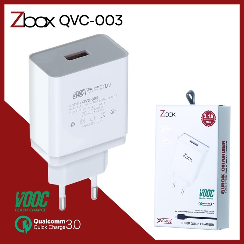 Charger casan tc Zbox QVC-003 Qualcomm 3.0 VOOC Fastcharging 3.1A garansi