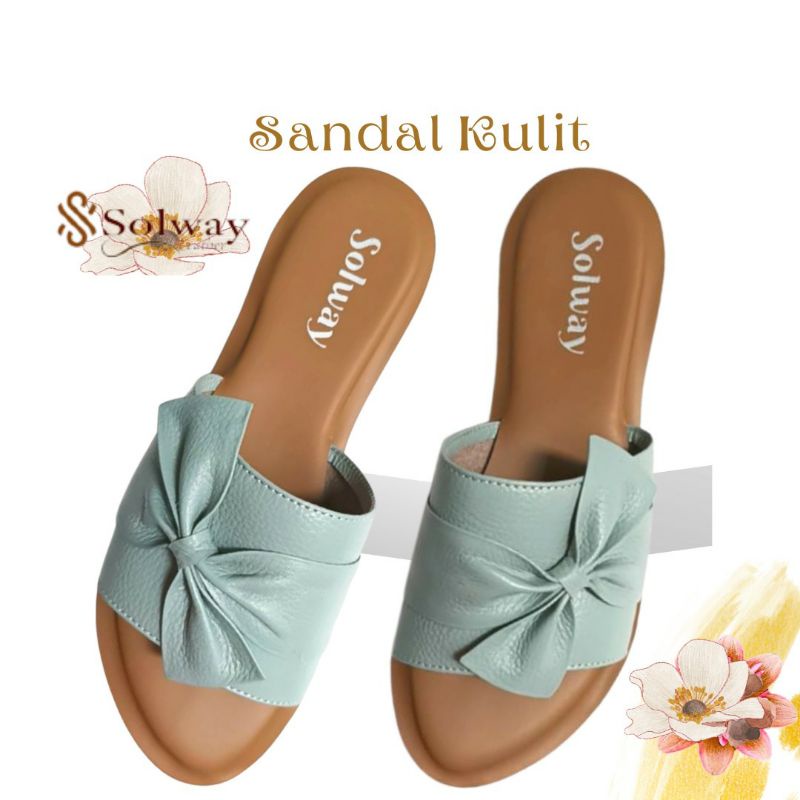 sandal kulit asli cewek sendal flat leather original wanita