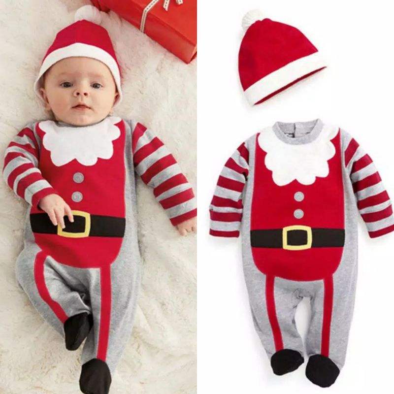 Romper my first Christmas 1st xmas Kostum Santa claus Bayi Snowman setelan import baju natal anak cowok laki boy