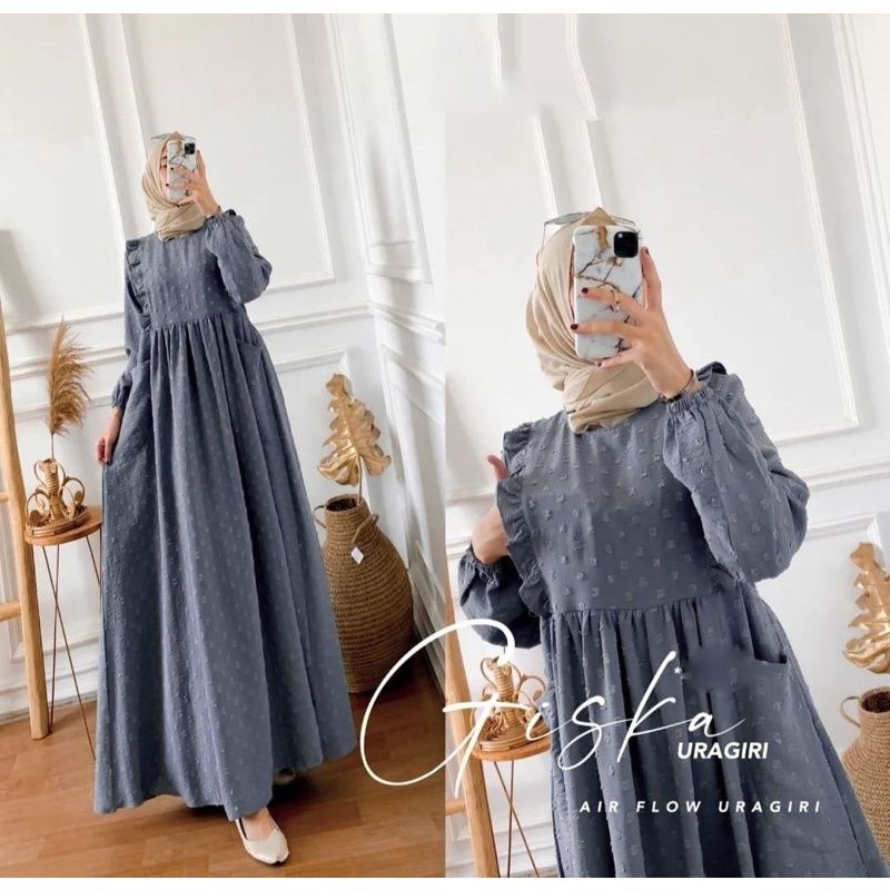 GISCA DRESS URAGIRI // GISKA GAMIS CRINKLE URAGIRI OVERSIZE TERBARU // GAMIS URAGIRI AIRFLOW