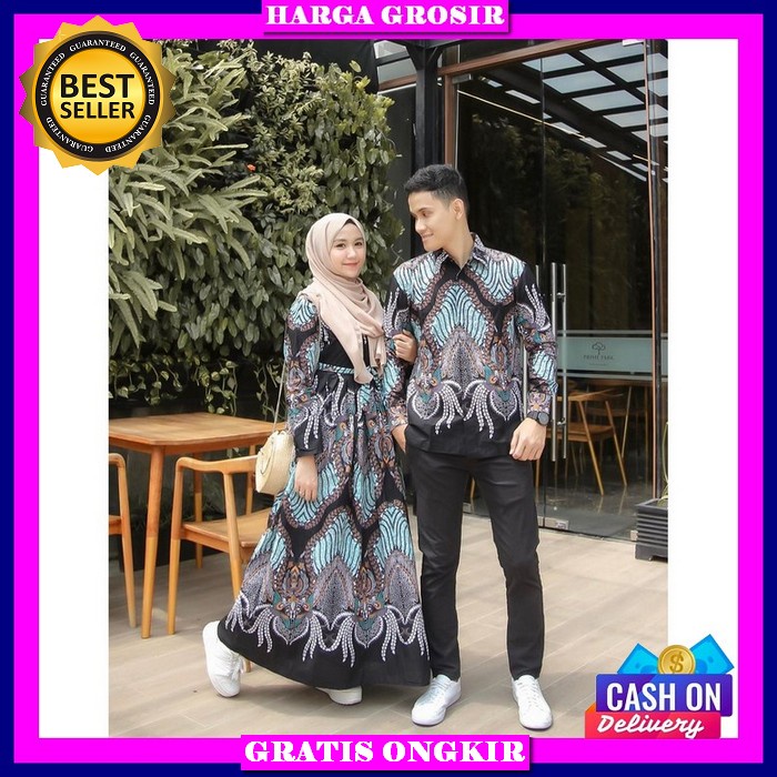 Set Baju Couple Pria Wanita Gamis Maxy Xxl Kemeja Koko Suami Istri Pasangan Muslim Modis Modern Terb