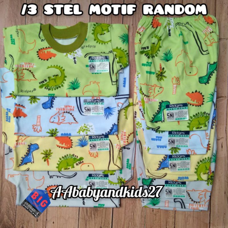 MOTIF RANDOM!!! 3Pasang Setelan Ridges Lengan Pendek Ukuran S M L XL SNI HIGHT QUALITY