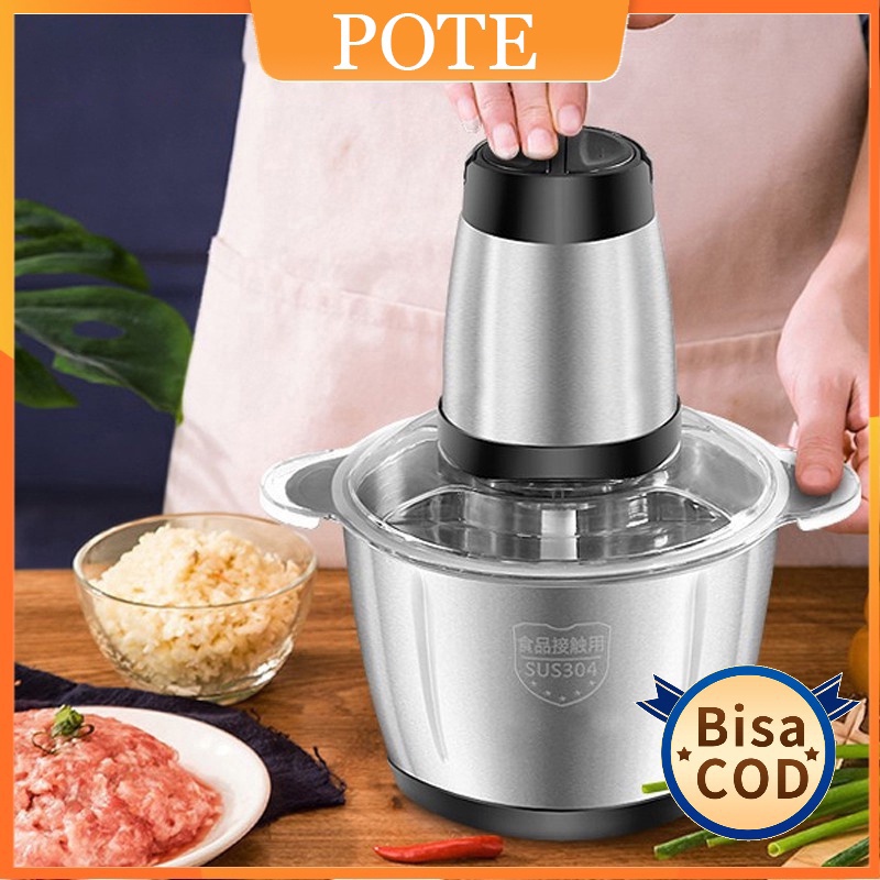 POTE 2L Chopper Blender Daging Penggiling Meat Blender Elektrik Stainless