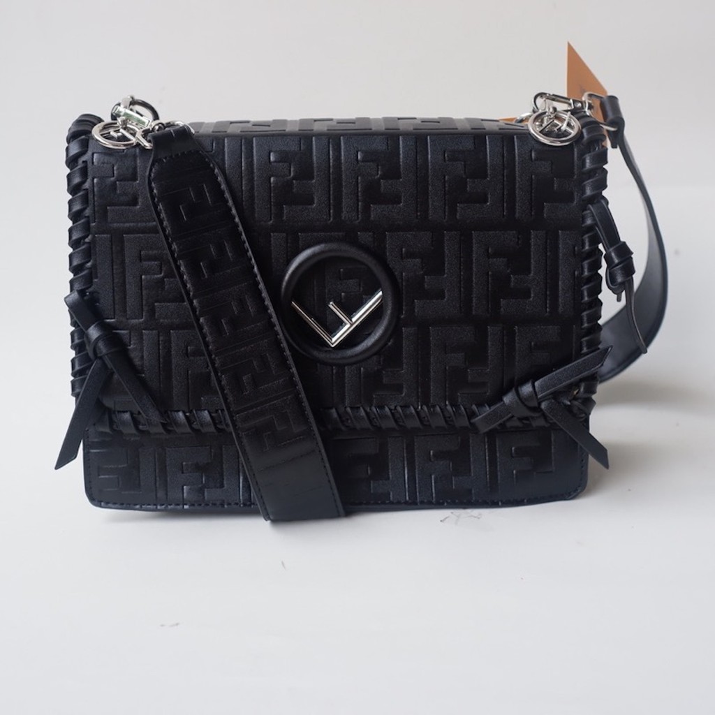 KAN I Flap fendi Ribbon slingbag import Large / Tas selempang Wanita PU embosed F Logo Pita Semi Pre