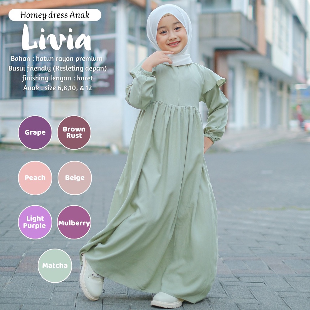 Gamis Anak Perempuan Umur 4 sd 12 tahun_Homey Dress Livia Kids_Gamis Anak Bahan Rayon_Pakaian Muslim Anak Perempuan