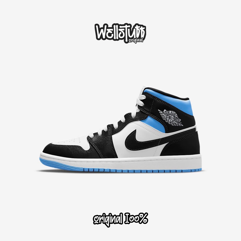 SEPATU NIKE AIR JORDAN 1 MID ROYAL BLACK WHITE ORIGINAL RESMI UNISEX
