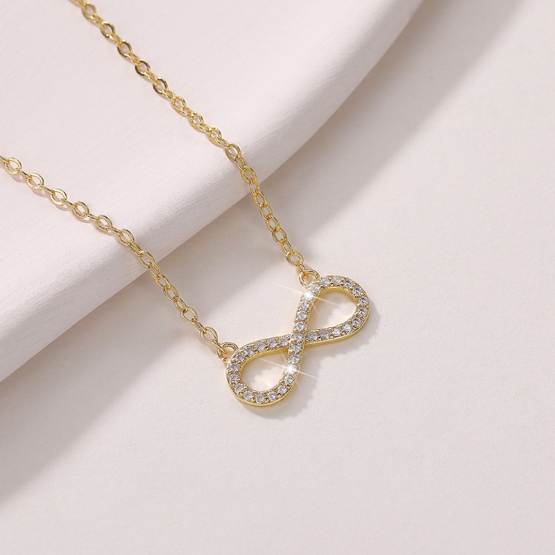 Kalung Rantai Klavikula Wanita Dengan Liontin Bentuk Infinity Bahan Cubic Zirconia Untuk Pesta Pernikahan